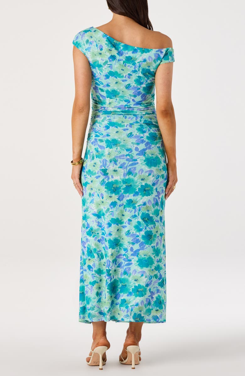 ASTR the Label Ruched One-Shoulder Maxi Dress, Alternate, color, Blue Floral