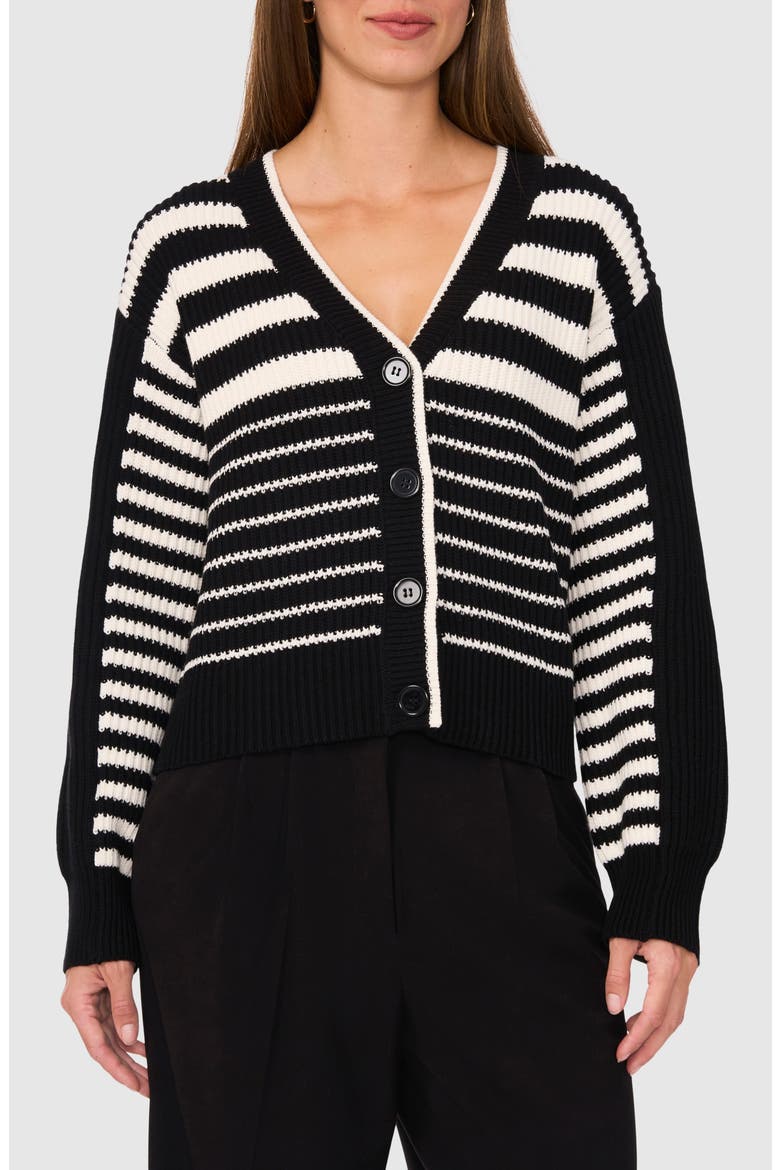 Variegated Stripe Cotton Blend Cardigan, Main, color, RICH BLACK STRIPES