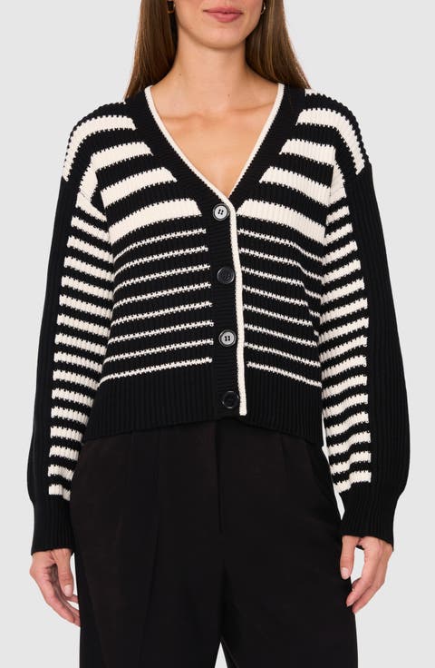Variegated Stripe Cotton Blend Cardigan
