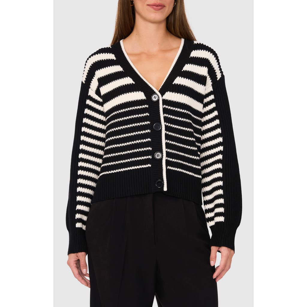 Halogen ® Variegated Stripe Cotton Blend Cardigan In Rich Black Stripes