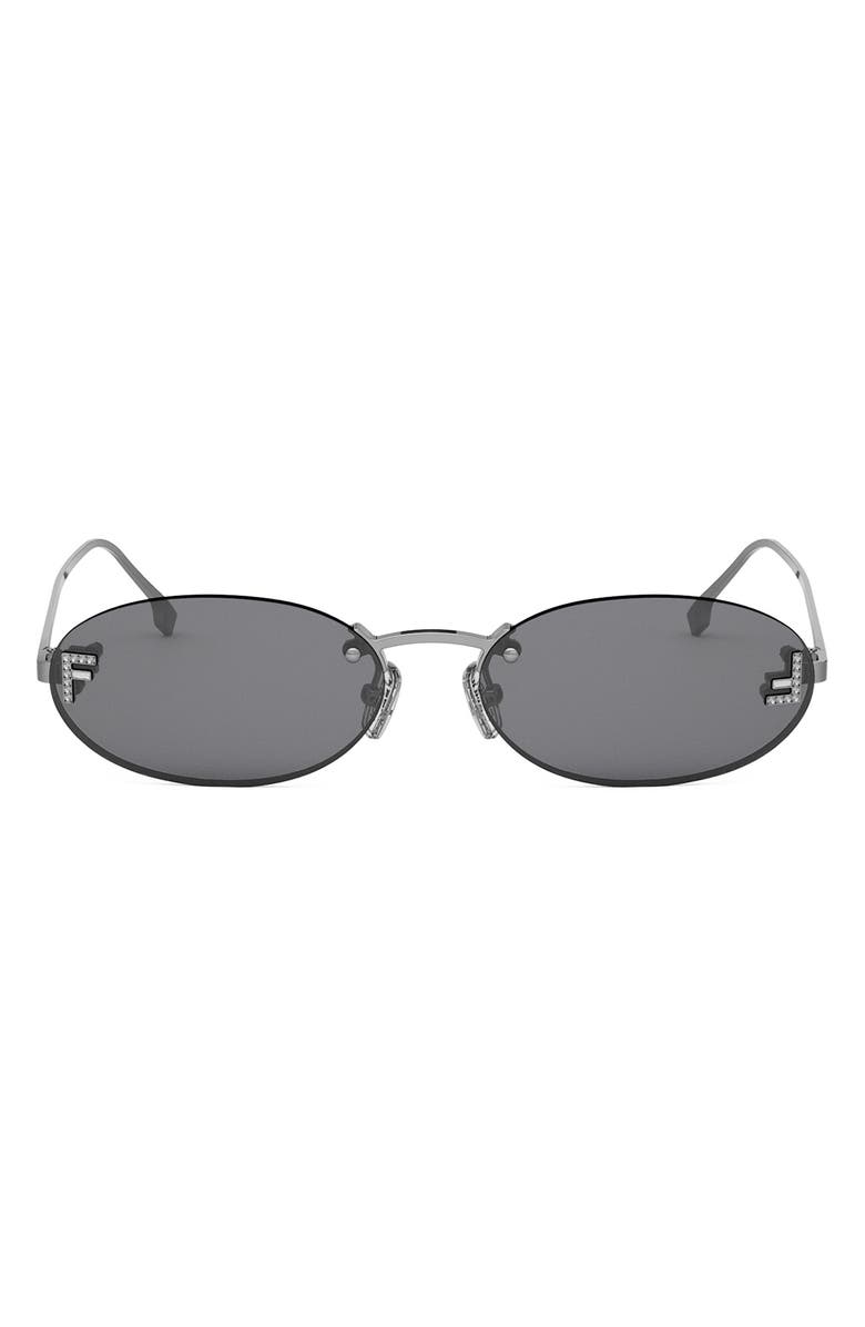 Fendi 'Fendi First 54mm Oval Sunglasses, Main, color, Shiny Dark Ruthenium / Smoke