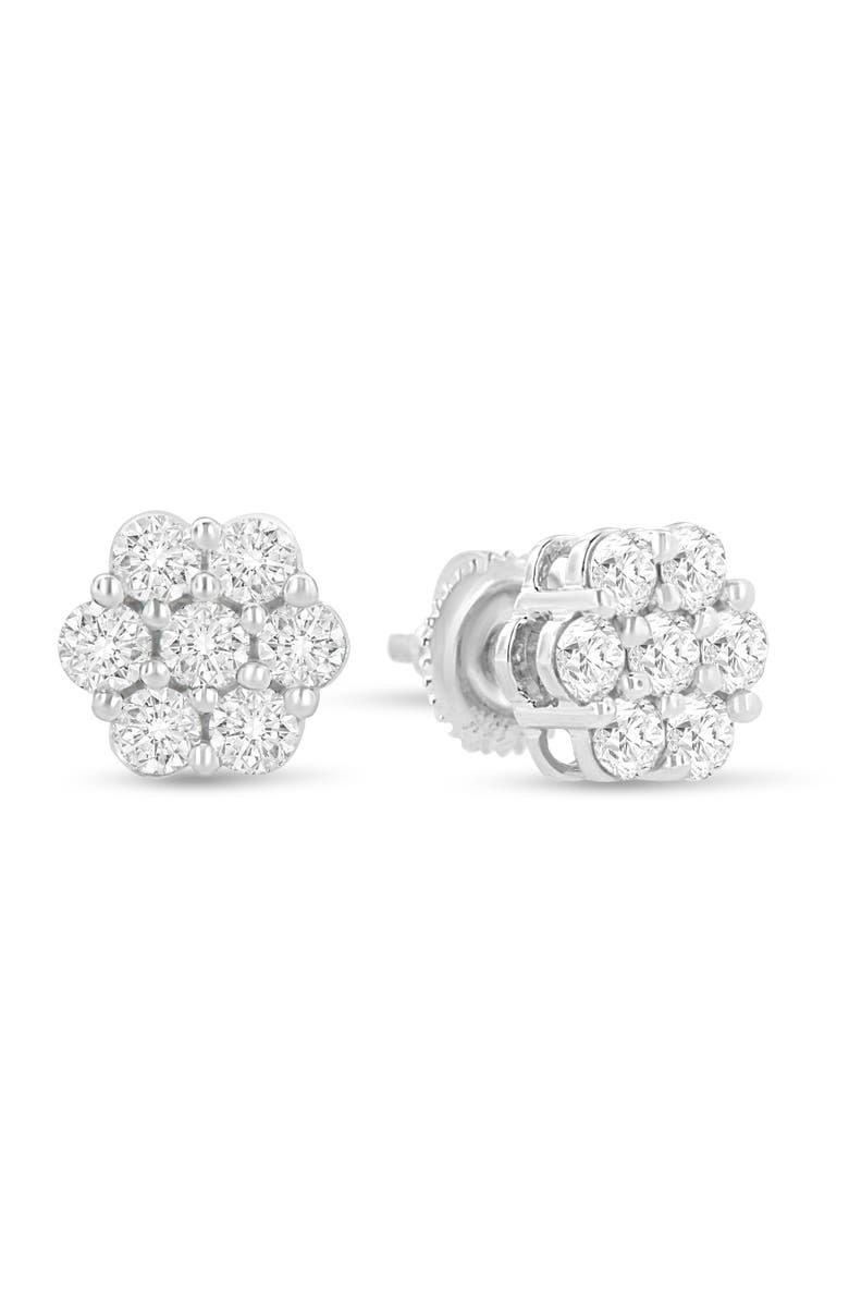 Haus of Brilliance 14K White Gold 1.0 Ct Prong RoundDiamond Floral Stud Earrings, Alternate, color, White