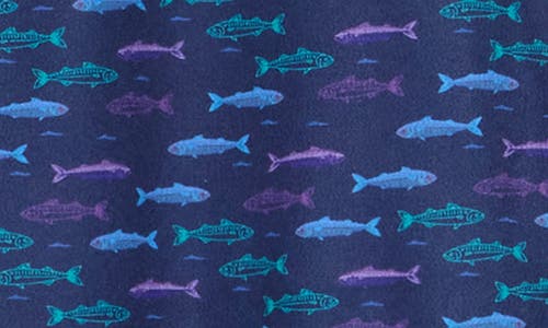 Construct Slim Fit Neon Fish 4-way Stretch Short Sleeve Button-up Shirt In Navy