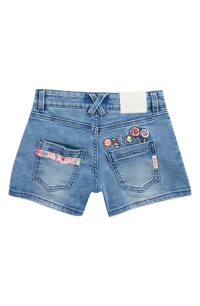 Scotch & Soda Kids' Embroidered Denim Shorts, Alternate, color, Medium Wash