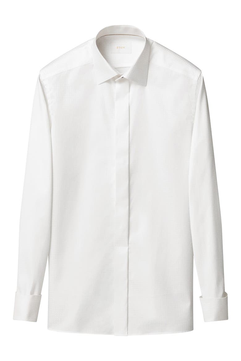 Contemporary Fit Geometric Brocade Supima Cotton Dress Shirt, Alternate, color, WHITE