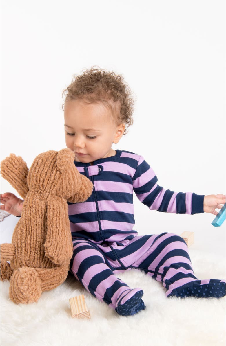 Leveret Footed Striped Cotton Matching Family Pajamas, Alternate, color, Purple 
Navy