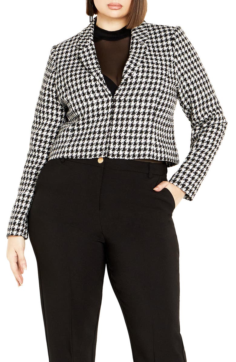 City Chic Skylar Houndstooth Crop Jacket, Main, color,