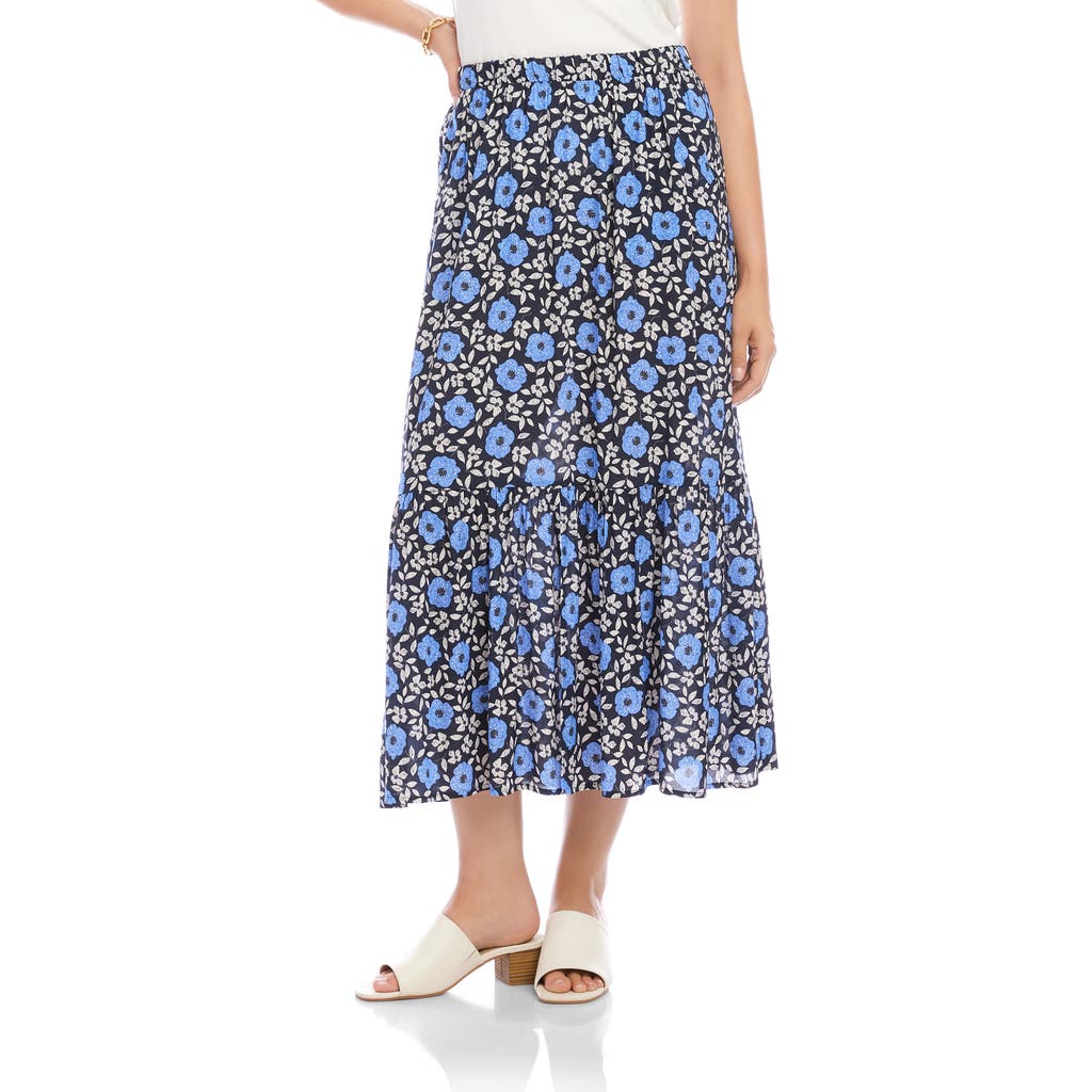 Karen Kane Front Slit Tiered Midi Skirt In Blue