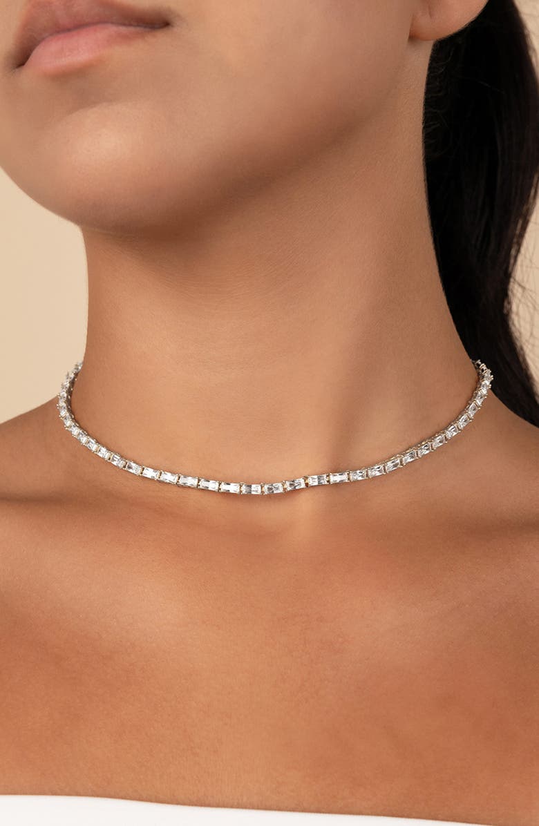 Sterling Forever Blanche Slide Tennis Necklace, Alternate, color, Silver