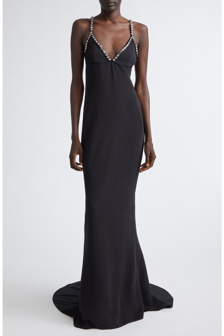 Jewel Embellished Mermaid Gown with Train, Main, color, BLACK