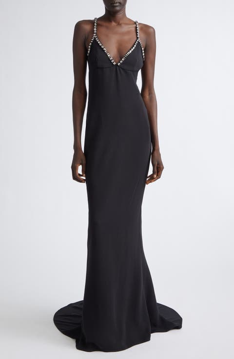 Jewel Embellished Mermaid Gown with Train