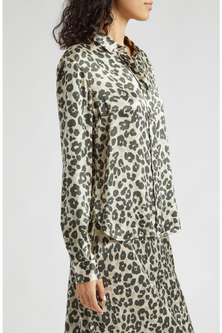 Leopard Print Silk Charmeuse Button-Up Shirt, Alternate, color, LEOPARD PRINT