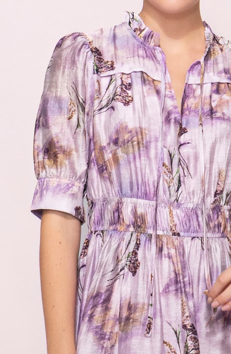 MELLODAY Printed Shirred Dress, Alternate, color, Lilac Multi