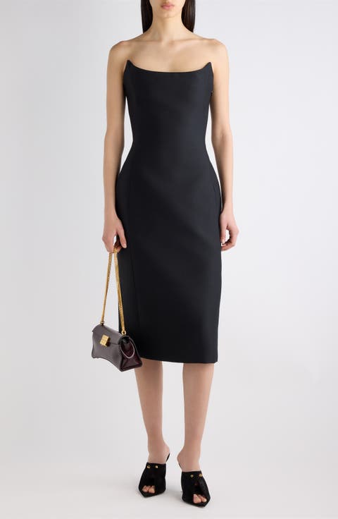 Bustier Wool & Silk Blend Strapless Cocktail Dress