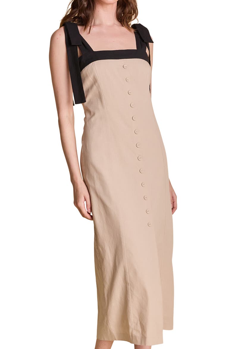 Cotton & Linen Blend Midi Sundress, Alternate, color, SAND/ BLACK