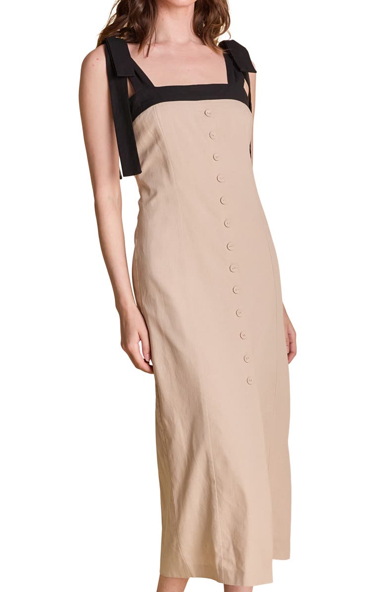 Endless Rose Cotton & Linen Blend Midi Sundress, Alternate, color, Sand/ Black