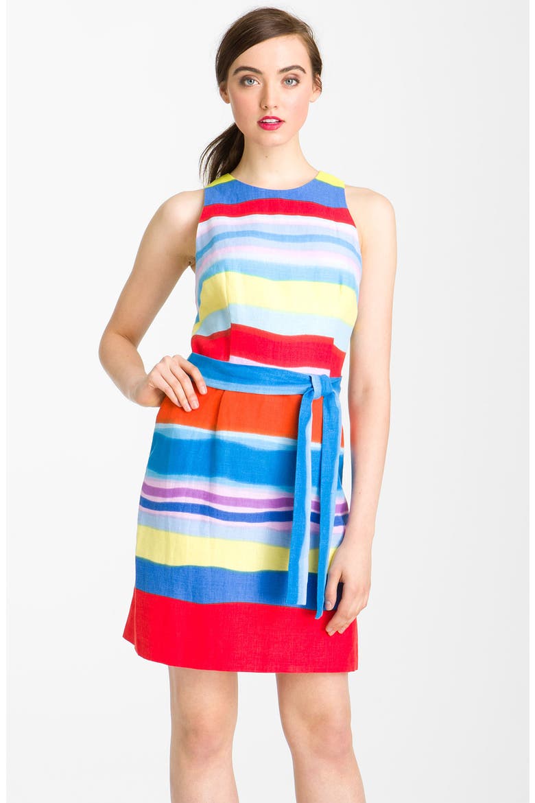 Belted Linen Dress, Main, color, RAINBOW MULTI