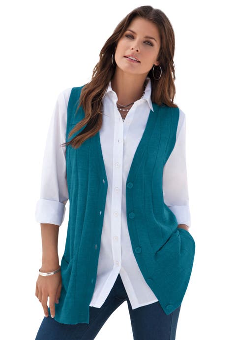 Plus Size Drop Needle Vest Lightweight Sweater Knit (Plus)