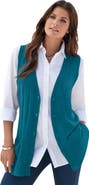 Roaman's Plus Size Drop Needle Vest Lightweight Sweater Knit (plus)