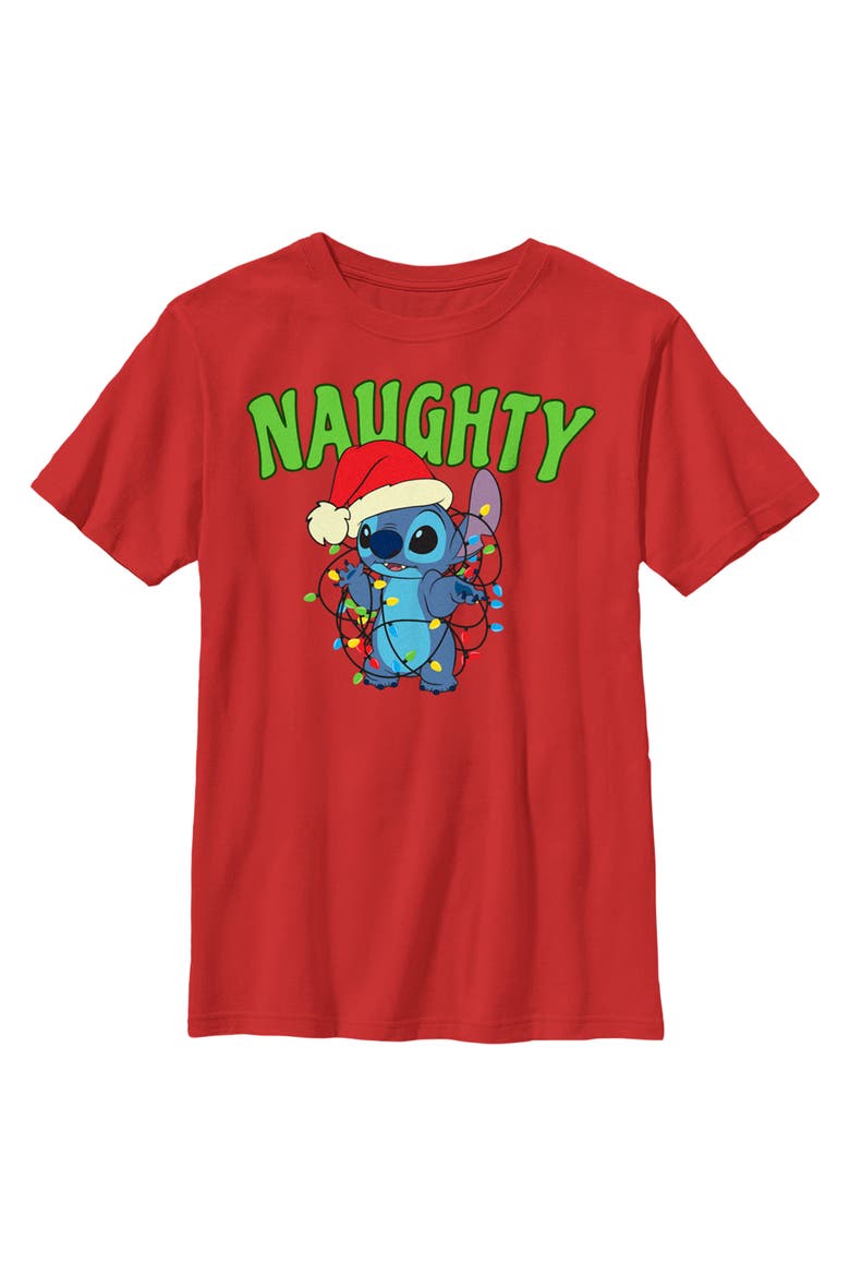 Boy's Lilo & Stitch Christmas Naughty Stitch  Graphic T-Shirt, Main, color, Red