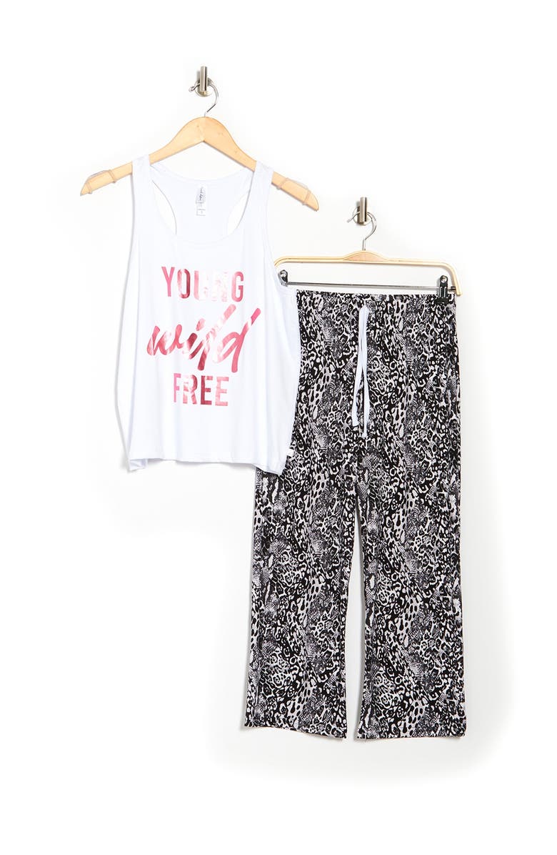 FRENCH AFFAIR Young Wild Free Animal Print Tank Top & Capri Pants Pajama 2-Piece Set, Alternate, color, 