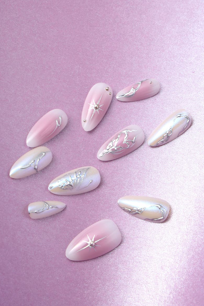 Fairy Wing Almond Press On Nails, Alternate, color, Pink