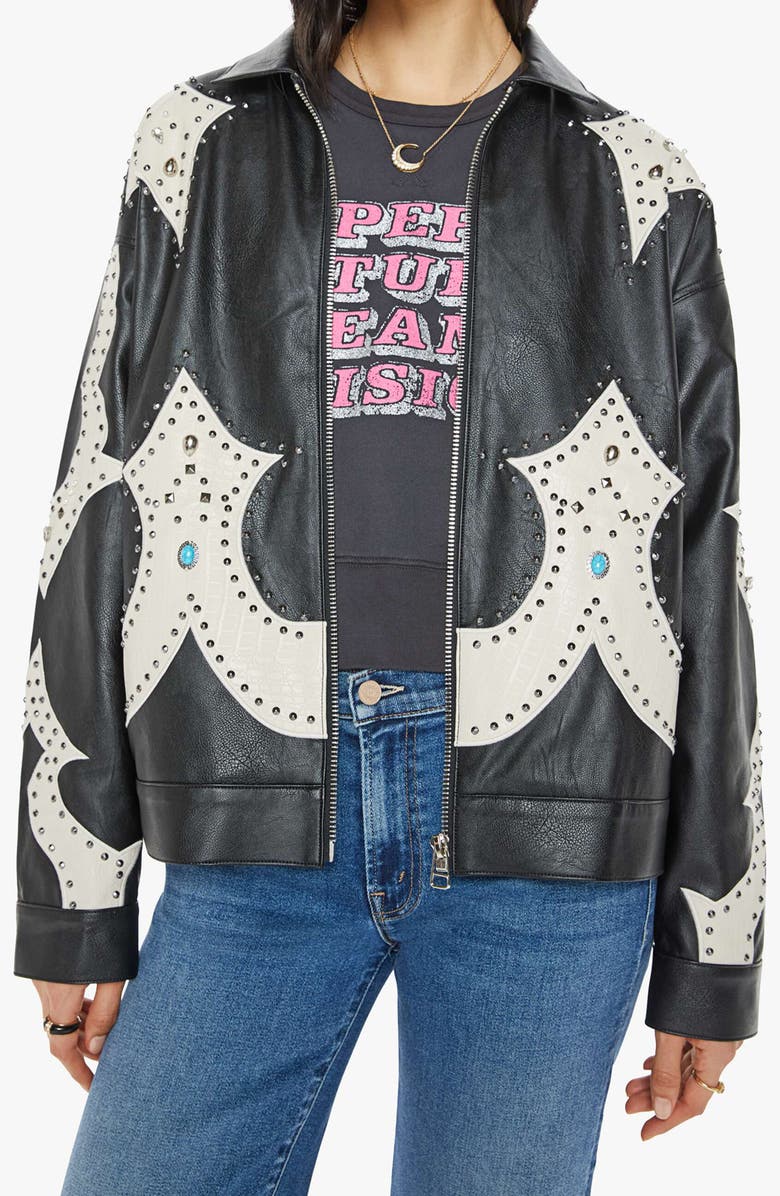 MOTHER The Zip It Studded Faux Leather Jacket, Main, color,