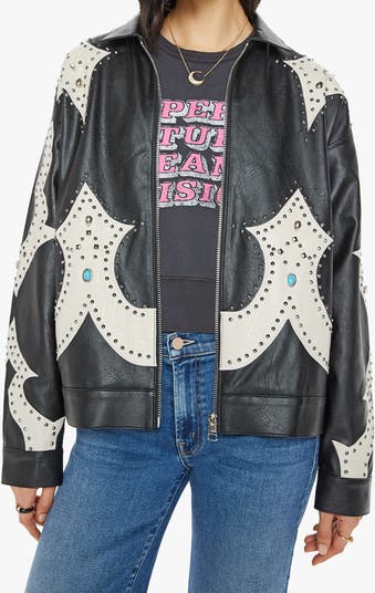 MOTHER The Zip It Studded Faux Leather Jacket | Nordstrom