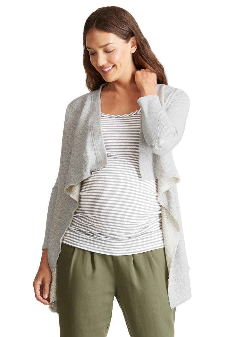 Ingrid & Isabel® Drape Front Maternity Cardigan, Alternate, color, LIGHT HEATHER GREY
