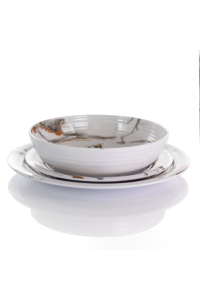 Fine Sculpture 12 Piece Lightweight Melamine Dinnerware Set, Alternate, color, White