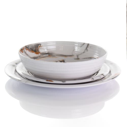 Elama Fine Sculpture 12 Piece Lightweight Melamine Dinnerware Set In White