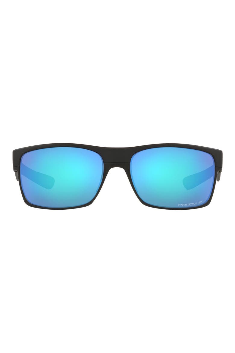60mm Polarized Square Sunglasses, Main, color, MATTE BLACK/ PRIZM SAPPHIRE
