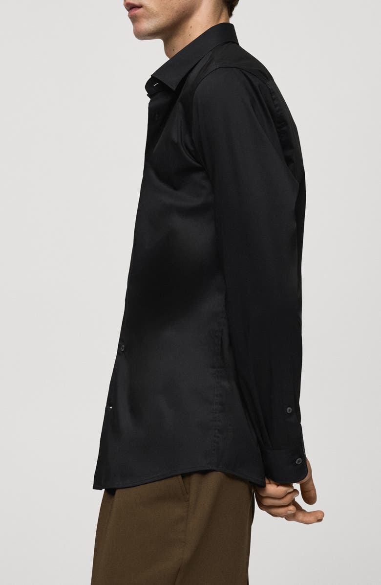 MANGO Stretch Button-Up Shirt, Alternate, color, Black