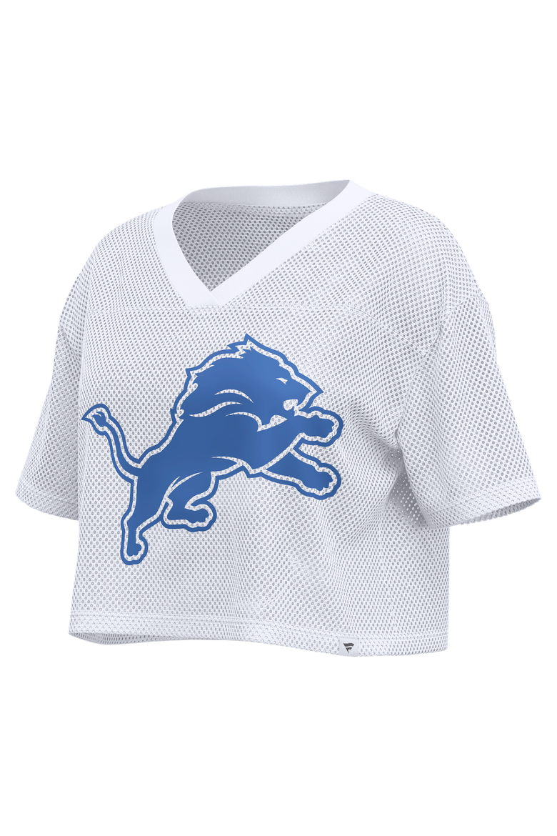 Women's Fanatics White Detroit Lions Oversized Mesh Cropped V-Neck Jersey, Alternate, color, White