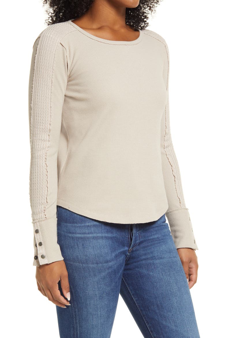 Snap Sleeve Top, Alternate, color, TAUPE