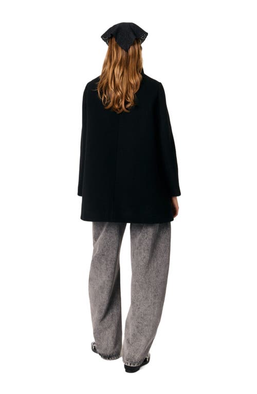Maje Wool-blend Pea Coat In Black
