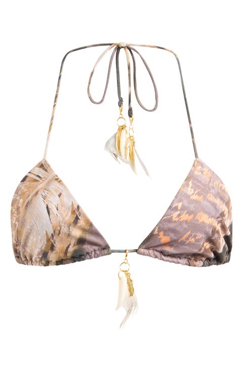 Triangle Feather Embellished Bikini Top