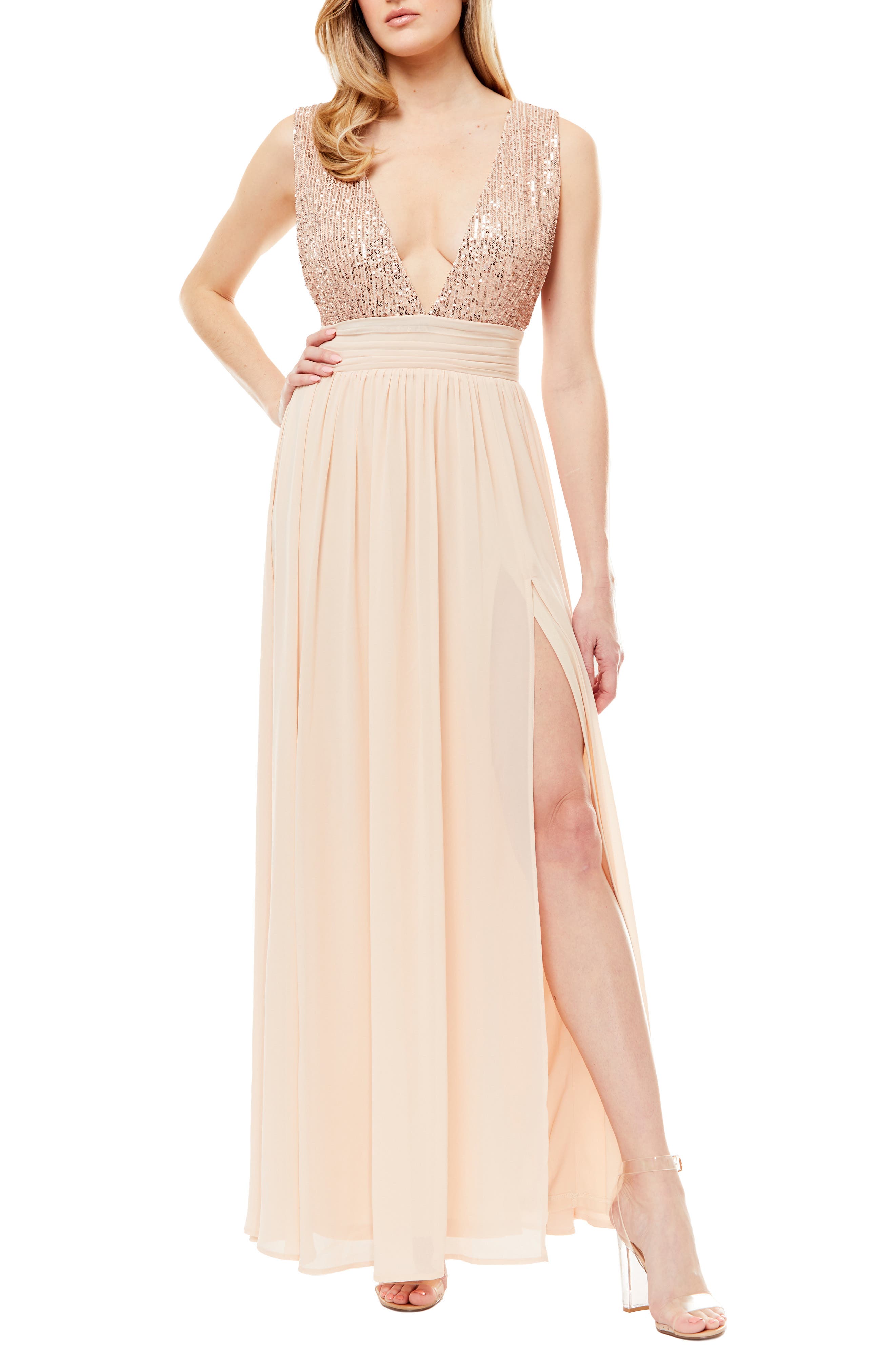 Love By Design Daphne Sequin Top V-Plunge Maxi Dress