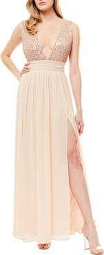 Love By Design Daphne Sequin Top V-Plunge Maxi Dress