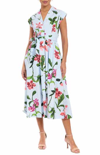 Floral Print Belted Midi Shirtdress