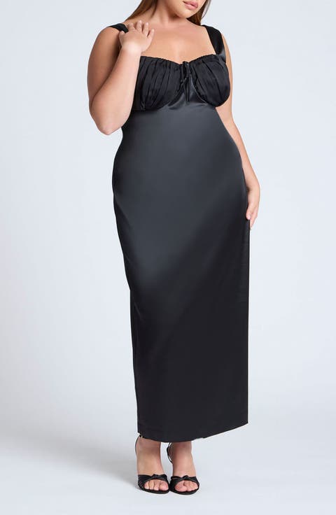 Sleeveless Satin Maxi Dress (Plus)