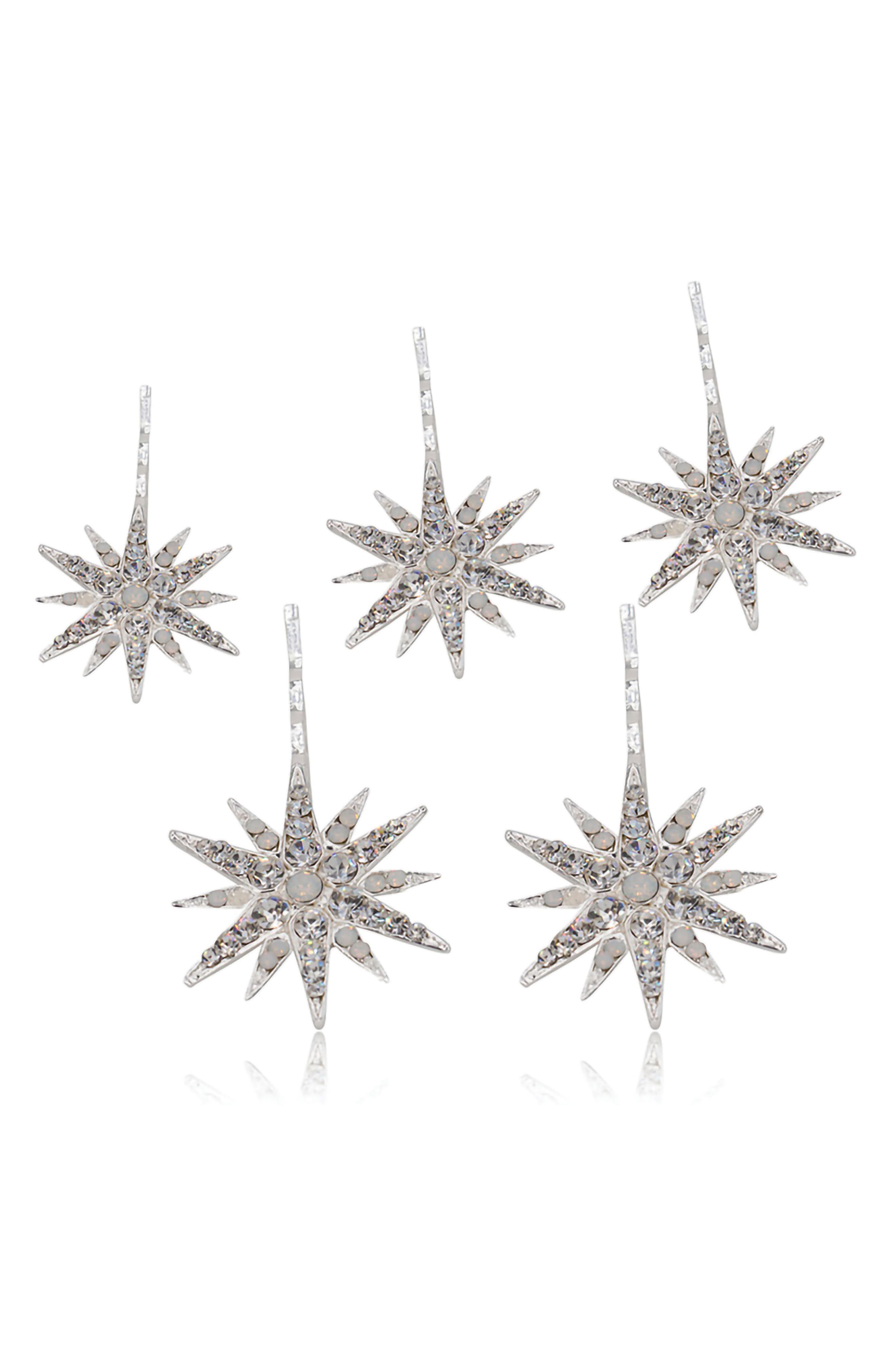 Brides & Hairpins Nola Set of 5 Star Hair Pins in Silver 