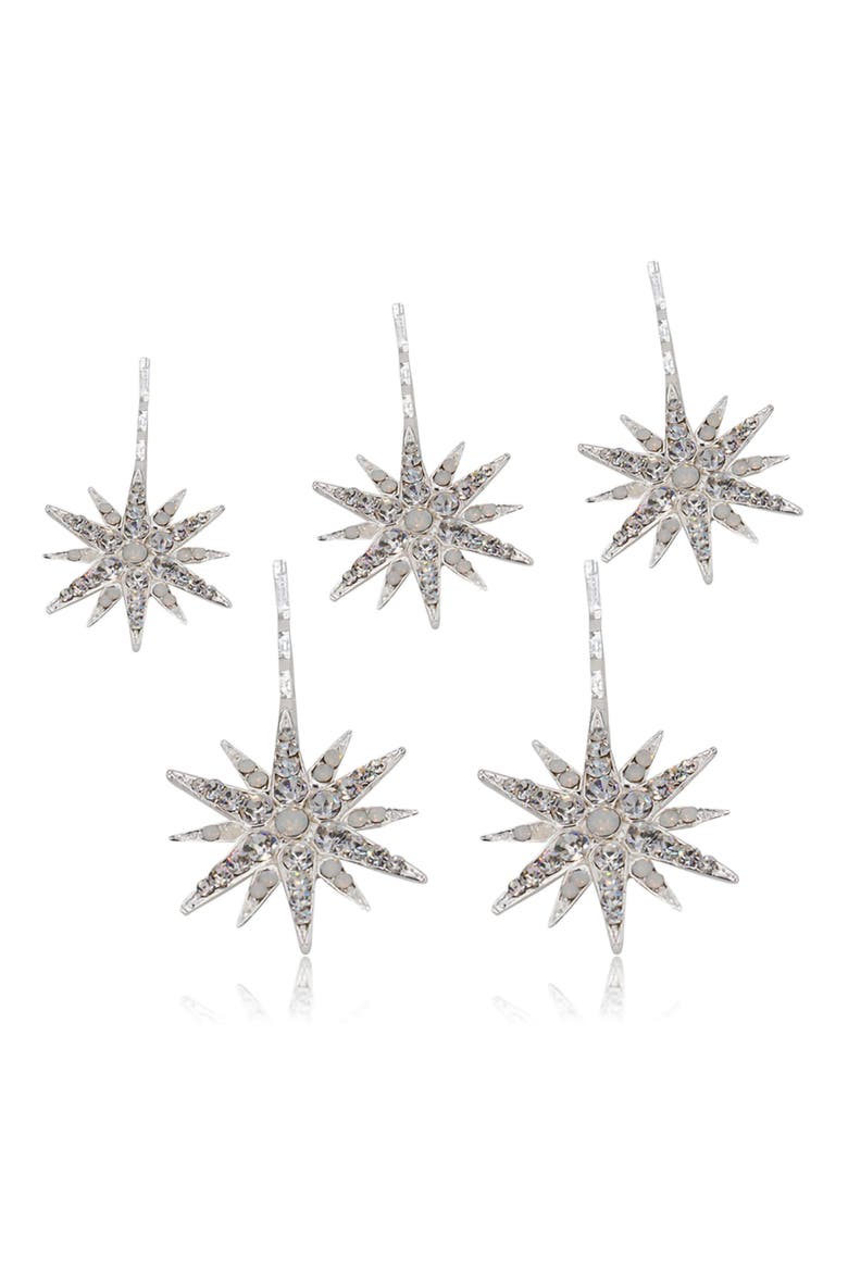 Nola Set of 5 Star Hair Pins, Main, color, SILVER