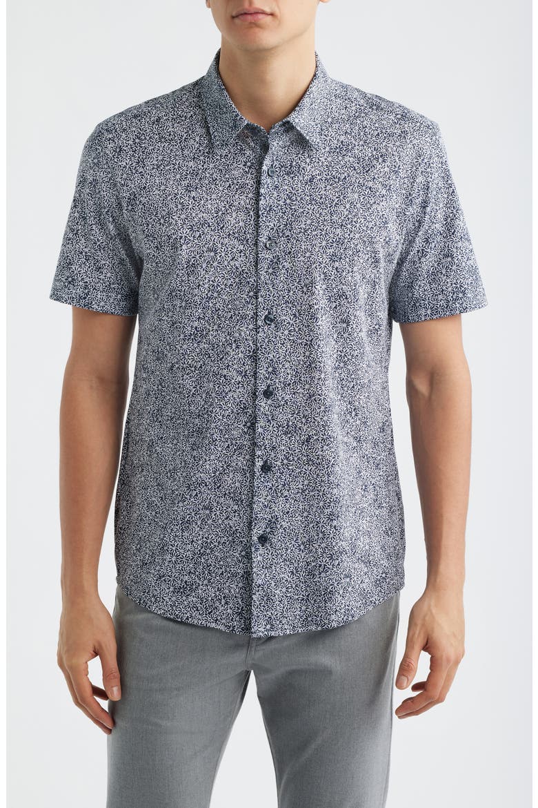 Roan Slim Fit Short Sleeve Button-Up Shirt, Main, color, DARK BLUE MULTI