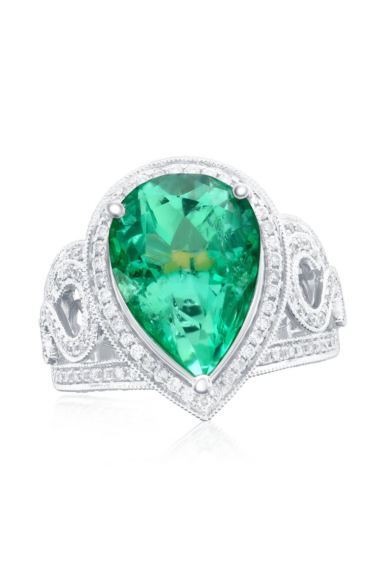14K White Gold 6.85ct Colombian Emerald & 0.89cttw Diamond Ring, Main, color, Green