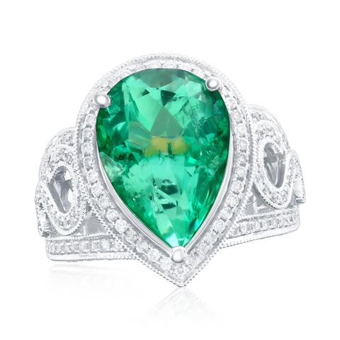 14K White Gold 6.85ct Colombian Emerald & 0.89cttw Diamond Ring