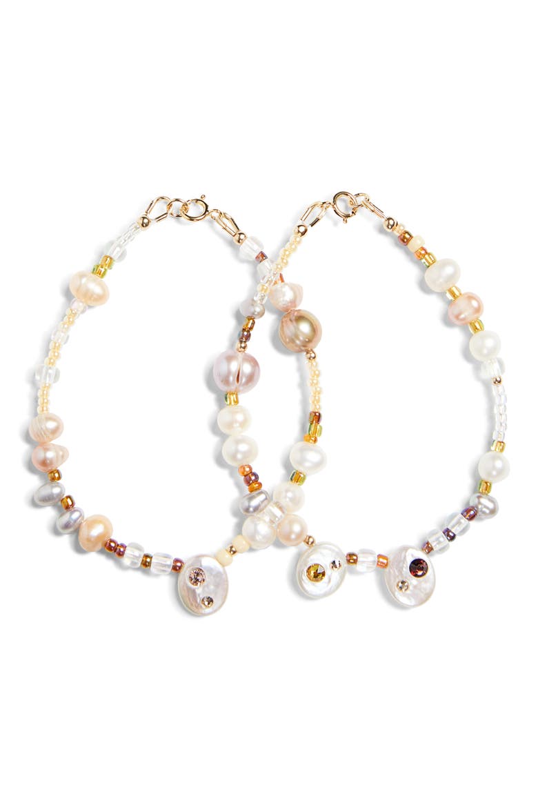 Shore Set of 2 Crystal & Freshwater Pearl Bracelets (Nordstrom Exclusive), Main, color, WHEAT