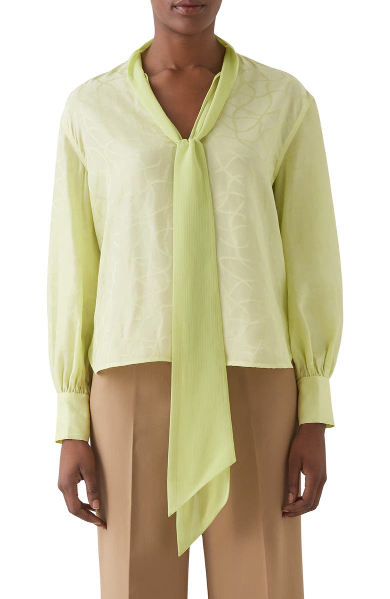 LK Bennett Maggie Tie Neck Top, Main, color, Lime