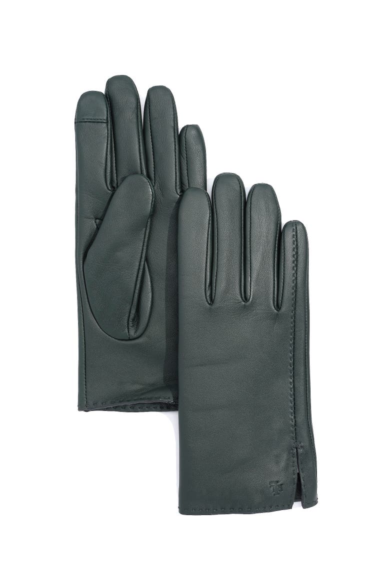 side vent leather touch glove, Main, color, forest green