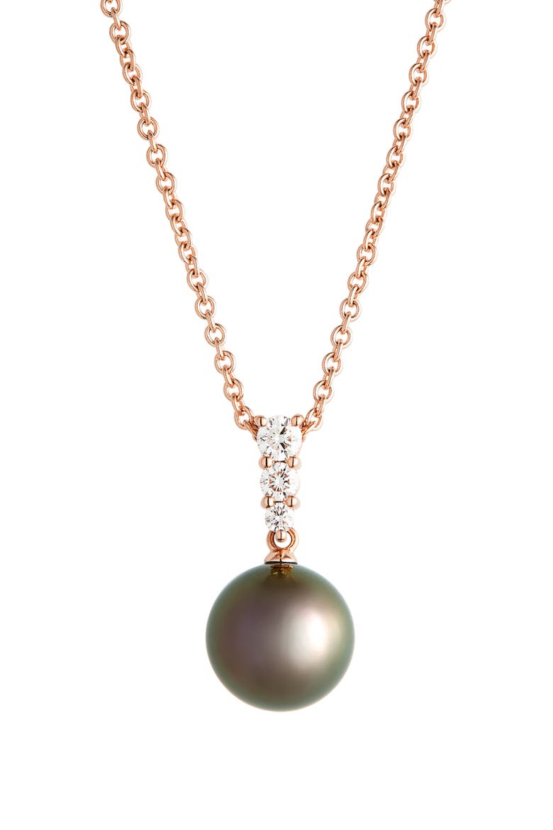 Morning Dew Cultured Pearl & Diamond Pendant Necklace, Main, color, ROSE GOLD